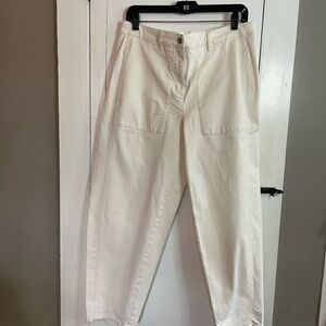 EILEEN FISHER Ankle Barrel Pant Front Hip Pockets Off White Size M Cotton Blend